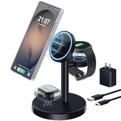 Magnetic Wireless Charger for Samsung, 3 in 1 Super Fast Charging Station Compatible with MagSafe, Phone Charger Stand for Samsung Galaxy S26 Ultra S25 Z Fold/Flip 7, Watch Ultra 8 7 6, Buds 4/3 Pro - color: Black Carbon