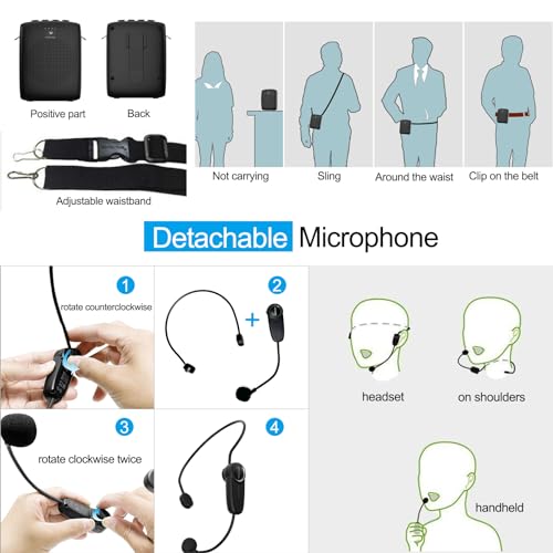 WinBridge Voice Amplifier with Bluetooth, Portable Speaker and Microphone | Wireless Mic Headset Speaker for Teachers, Tour Guide, Public Speaking, Fitness Instructors, Features Mute, 15W WB002 - color: Black