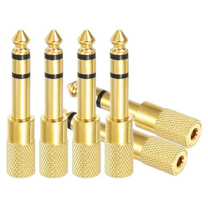 MECCANIXITY 4Pcs TRS6.35mm Male to 3.5mm Female 1/4" Plug to 1/8" Jack Gold | Stereo Headphone Adapter, Audio Converter, Nickel Plated, for Guitars Speakers Computers Signal Conversion