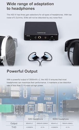 Topping A50 III NFCA Headphone amp Pre-Amplifier - SE/BAL Input 6.35mm Single-dended 4.4mm Balanced Jack 3500mW x2 Powerful Output (A50III Black) - color: A50III BLACK