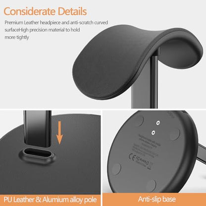 Headphone Stand with Wireless Charger, Gaming Headset Holder Hanger Rack 2 IN 1 Wireless Charging Station Dock for iPhone 15/14/13/12/11 Series, Samsung, AirPods Pro/3/2 and Desk All Headphones, Black | 2 in 1 Charging Station for iPhone, Samsung, AirPods