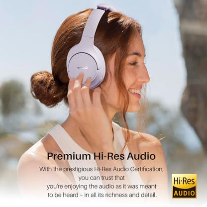 TOZO Hybrid Active Noise Cancelling Headphones, Hi Res Audio | Wireless Over Ear Bluetooth Headset, 60H Playtime, Custom EQ via App Deep Bass Comfort Fit Ear Cups, for Home Office Travel - color: Purple