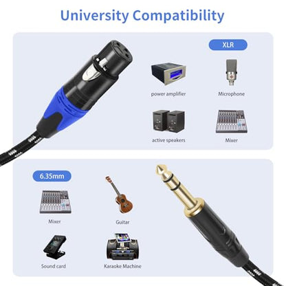 1/4" to XLR Cable,Heavy Duty Nylon Braided,Gold Plated Plug,Balanced 1/4" TRS to XLR Female Patch Cable, Quarter Inch 6.35mm to 3pin XLR Female Microphone Cable, for Speaker,Mixer-3.3ft/2Pack