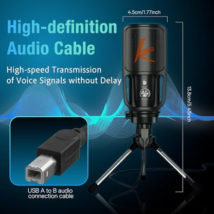 USB Microphone, Plug & Play PC Computer Podcast Condenser Cardioid Metal Mic Kit with Professional Sound Chipset for Recording, Gaming, Singing, YouTube