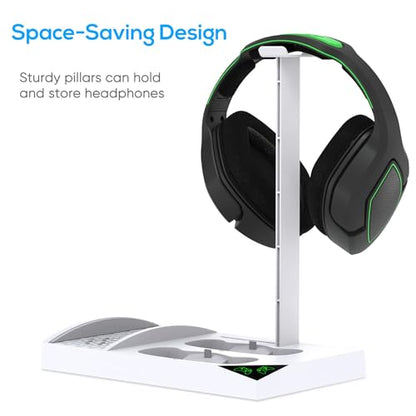 Cooling Fan with Charging Stand for Xbox Series S Console and Controller | Dual Charger Dock Accessories with 2 x 1400mAh Rechargeable Battery and Cover, Headphone Mount for Xbox Series S, White - color: White