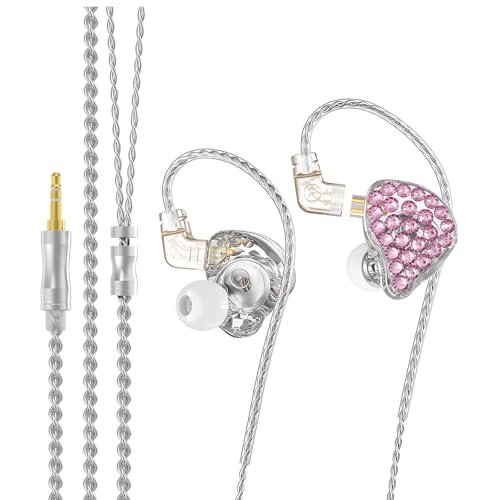 2 Pcs in-Ear Monitor Headphones, Pink Wired HiFi Gaming Earbuds with Mic, 6.56 ft 2 m Cable, Over Ear Design for Musicians, Audiophile Earphones for Women, PC, Cell Phones