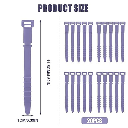 NQEUEPN 20pcs Reusable Purple Silicone Releasable Zip Ties, Cord Organizer Straps, Elastic Cord Management Cable Ties for Headphones, Charging Wire, Home Office Table Organization