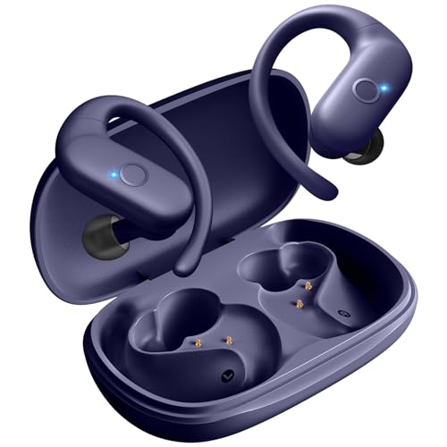 Sport Wireless Earbuds,60Hrs BT5.4 ENC IPX7 Waterproof Earhooks Deep Bass | 14.2mm drivers deliver rich stereo sound. Soft silicone ensures a secure, painless fit for long workouts. - color: Blue