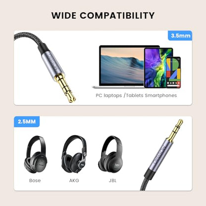 MOSWAG 3.5mm to 2.5mm Auxiliary Cable Cord, 2.5mm to 3.5mm Cable Audio, 2.5mm to 3.5mm, 3.5mm to 2.5mm, 2.5 to 3.5 Replacement Bose 700 QuietComfort QC45 QC35II QC35 QC25 Noise Cancelling Headphones - size: 10 ft