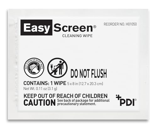 Easy Screen, Premium Screen Cleaning Wipes, Electronics, Touchscreens, and Glasses Cleaner, 50 Individual Packets Per Box, Large 5” x 8” Wipe