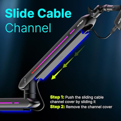 IXTECH RGB Low Profile Boom Arm for Mic, Adjustable Microphone Arm Stand with Desk Mount Clamp, Rotatable Microphone Boom Arm Mic Stand with Cable Management for Podcast Streaming Gaming Studio. - color: 4 LIZARD RGB
