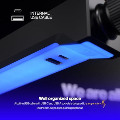 ENDORFY Broadcast Low Profile RGB Boom Arm, Premium Low Profile Microphone Smartfone and Light Arm with Cable, Rotatable, LED Lights with Controller