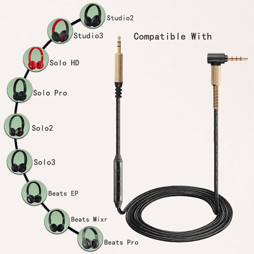 Studio3 Audio Cable Replacement for Beats Solo3 Solo4 Solo PRO Marshall Major3 Major4 Headsets, in-line Mic Volume Control Headphone Cord 3.5mm 4.9ft - size: 4.9ft w/mic