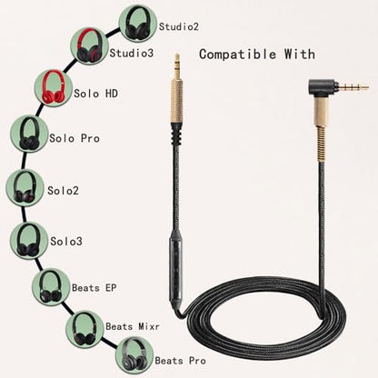 Studio3 Audio Cable Replacement for Beats Solo3 Solo4 Solo PRO Marshall Major3 Major4 Headsets, in-line Mic Volume Control Headphone Cord 3.5mm 4.9ft - size: 4.9ft w/mic