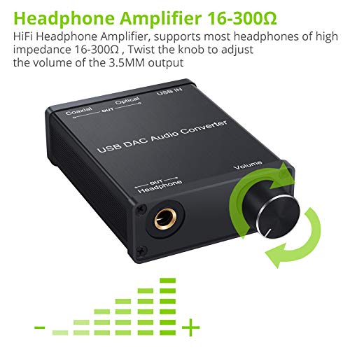 LiNKFOR USB DAC and Headphone Amplifier, Coaxial/Optical/6.35mm Headphone Output, USB to Coaxial S/PDIF Digital to Analog Converter Comaptible with Windows XP 7 10 and Mac PS4 PS3 - color: USB DAC with Amps