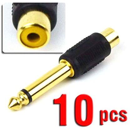 CESS 6.35mm TS Male to RCA Female Audio Adapter, 10 Pack
