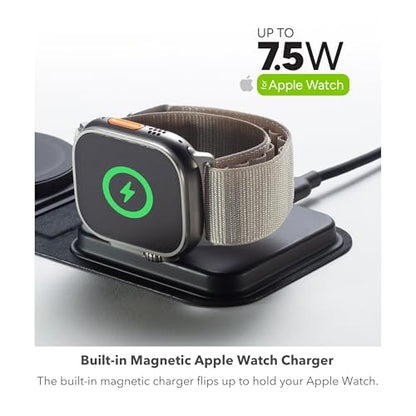 Mophie 3-in-1 Travel Charger v2 with MagSafe - Portable Wireless Charging Hub, Compatible with Apple Devices, iPhone 17/16/15/14/13/12, Apple Watch Series 11 to 1 & Ultra, AirPods Pro/3rd Gen, Black - color: Black, style: Gen 2