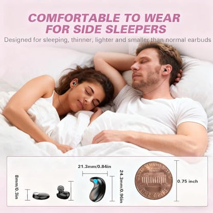 Invisible Sleep Wireless Earphone IPX5 Waterproof Pink Wireless Thin Invisible Sleep Earbuds for Side Sleepers Sleep Ear Buds Smallest Tiny Small Mini Discreet Earbud for Sleeping Invisible Headphones - color: Pink