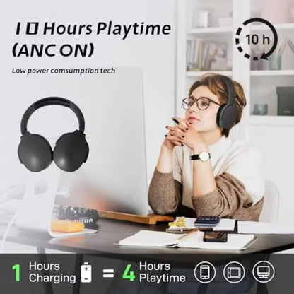 Wireless Bluetooth Headphones Over Ear ,HiFi Foldable Intelligent Noise Reduction Adjustable Wireless Headset with Microphone,Stereo Headphone with Deep Bass for Sports Travel Cellphone Tablet (Black)