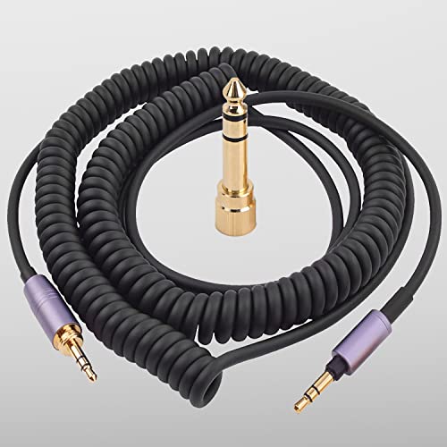 FAAEAL WH-1000XM4 Coiled Audio Cable Replacement for Sony WH-1000XM5 MDR-950BT WH-XB910N Audio-Technica ATH-M50xBT2 Headphones 3.5mm(1/8") Extension Wire with 6.35mm(1/4") Adapter 14ft - color: Black(4.2ft-14ft)