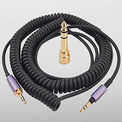 FAAEAL WH-1000XM4 Coiled Audio Cable Replacement for Sony WH-1000XM5 MDR-950BT WH-XB910N Audio-Technica ATH-M50xBT2 Headphones 3.5mm(1/8") Extension Wire with 6.35mm(1/4") Adapter 14ft - color: Black(4.2ft-14ft)