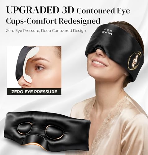 LC-dolida 3D Silk Bluetooth Sleep Mask, Mulberry Silk Sleep Mask with Bluetooth Headphones, Bluetooth Eye Sleep Mask for Side Sleepers, Total Blackout Bluetooth Eye Mask for Women Men, Black - color: Black