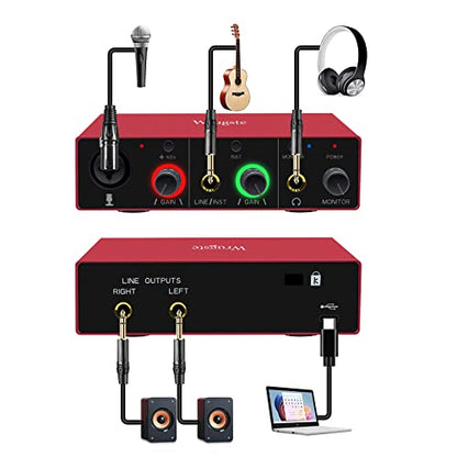 Wrugste USB Audio Interface Solo(24Bit/192kHz)+48V Phantom Power for Computer Recording Podcasting and Streaming Plug and Play Noise-Free Wrugste XLR Audio Interface for PC No Software Included