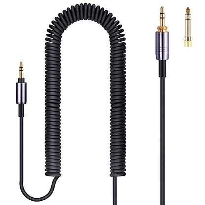 FAAEAL WH-1000XM4 Coiled Audio Cable Replacement for Sony WH-1000XM5 MDR-950BT WH-XB910N Audio-Technica ATH-M50xBT2 Headphones 3.5mm(1/8") Extension Wire with 6.35mm(1/4") Adapter 14ft - color: Black(4.2ft-14ft)