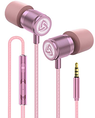 LUDOS Ultra Wired Earbuds in-Ear Headphones, 5 Years Warranty, Earphones with Microphone, Noise Isolating Ear Buds, Memory Foam for iPhone, Samsung, School Students, Kids, Women, Small Ears - Pink - color: Pink, style: 3.5 mm