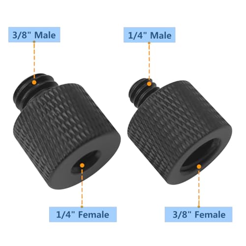 Threaded Tripod Screw Adapter Double Head Stud Standard Mounting Thread Converter 1/4" Male to 3/8" Female Adapter Set for Camera Cage Mount Light Stand Monopod Shoulder Rig Tripod,Camera Monitor