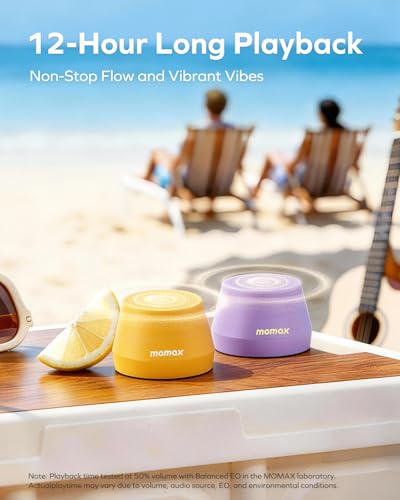 MOMAX Mini Portable Wireless Speaker - Magnetic Waterproof Speaker with Balanced Sound, 12H Playtime, Indoor Speaker True Wireless Stereo Pairing for Home, Bedroom, Bathroom, Gift Ideas, White - color: White