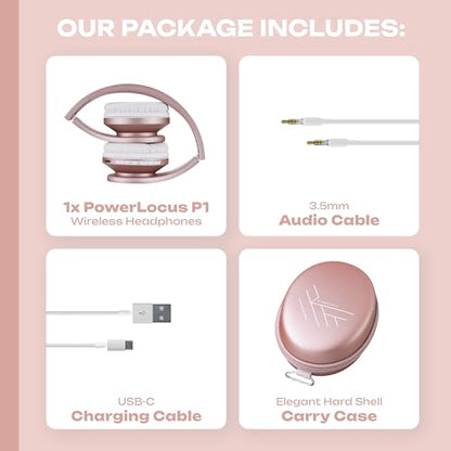 PowerLocus Wireless Bluetooth Over-Ear Stereo Foldable Headphones, Wired Headsets Rechargeable with Built-in Microphone for iPhone, Samsung, LG, iPad (Rose Gold PL Collection) - color: Rose Gold PL Collection