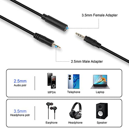 2.5mm to 3.5mm Adapter Cable，2 Pack 2.5mm Mono Male to 3.5mm TRS Female Audio Jack Short Cable for Smartphone Headphone etc(20cm