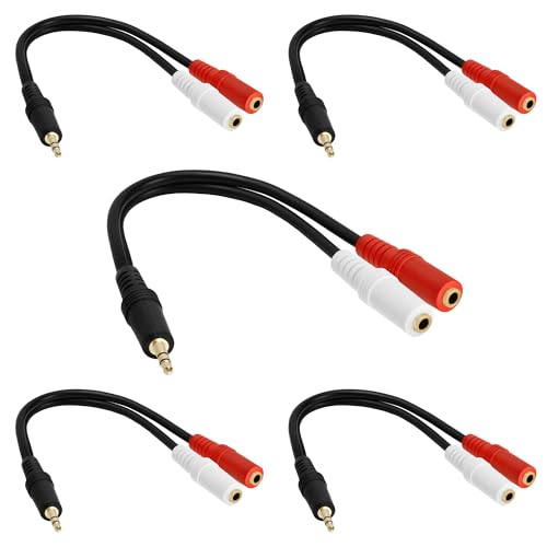 5 Pack 3.5mm Audio Stereo Y Splitter Extension Cable - 2 Ports 3.5mm Male to Female Headset Splitter Adapter - color: 3.5mm M to 2 F Stereo, size: 5 Pack