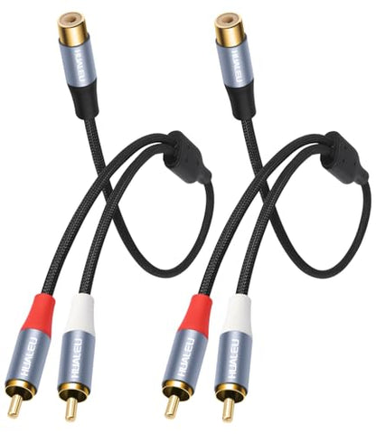 1FT RCA Splitter 1 Female to 2 Male, 2 Pack - RCA Audio Video Cable Splitter Adapter,Aluminum Alloy housing/Braided Cable/Integrated Injection Molded Splitter - color: RCA 1F to 2M