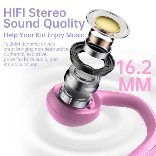Mehomeli Kids Headphones, Bluetooth 5.2 Air Conduction Open Ear Headphones | 85dB Volume Limiting, Stereo Sound with Mic, IPX5 Waterproof, 20H Playtime, Perfect for School and Outdoor-Pink - color: PinK