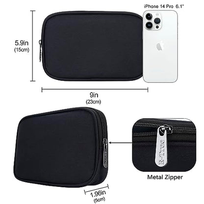 E-Tree Travel Tech Organizer Bag (8.66" x 5.51") – Canvas Electronics Accessories Case for Mouse, USB-C Charger, Cables, Power Bank, SSD, Dongle, Hub & Earphone | Toiletry & Cosmetics Pouch | Black