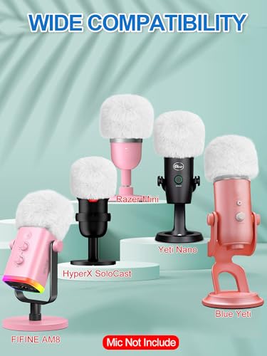 Furry Windscreen - Wind Muff Pop Filiter for Blue Yeti, Yeti Pro, Yeti Nano, Mic Cover Compatible for A8M, SoloCast, Razer Mini, Razer X, Razer Seiren V2 Pro and Normal ASMR USB Mics (White) - color: White Mic Cover
