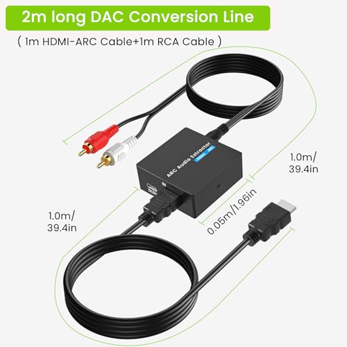 192KHz ARC Audio Extractor, HDMI ARC to Toslink/Optical+3.5mm AUX Output, HDMI to Optical Audio Adapter with 3.5mm RCA Cable, ARC to RCA Audio Converter for TV Amplifier Speaker/Soundbar/Headset