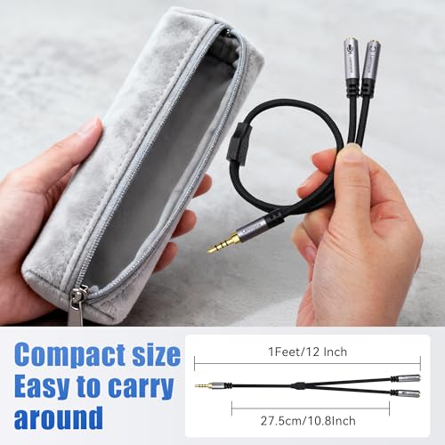 1/8inch Aux Headphone Splitter Cable 1Feet, 3.5mm TRRS 1 Male to 2 Dual TRS Female (Microphone and Audio) Y Adapter, Headphone and Mic Separator for Gaming Headset to PC, Laptop, Smartphone, PS4, Xbox - color: 3.5mm TRRS 1 Male to 2 TRS Female Splitter, s