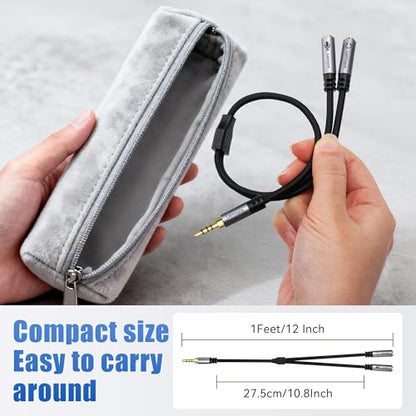 1/8inch Aux Headphone Splitter Cable 1Feet, 3.5mm TRRS 1 Male to 2 Dual TRS Female (Microphone and Audio) Y Adapter, Headphone and Mic Separator for Gaming Headset to PC, Laptop, Smartphone, PS4, Xbox - color: 3.5mm TRRS 1 Male to 2 TRS Female Splitter, s
