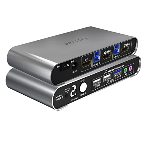 2 Port HDMI USB 3.0 KVM Switch with Aluminum Alloy Shell and Digital Display,Audio/Microphone, 4K@60Hz,hotkey,Auto EDID, HDR10 with Cables - style: 2 Computers 1 HDMI Monitor USB 3.0