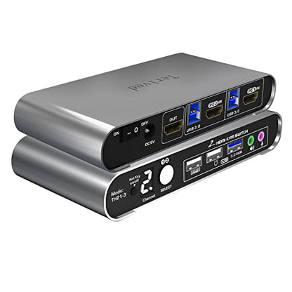 2 Port HDMI USB 3.0 KVM Switch with Aluminum Alloy Shell and Digital Display,Audio/Microphone, 4K@60Hz,hotkey,Auto EDID, HDR10 with Cables - style: 2 Computers 1 HDMI Monitor USB 3.0