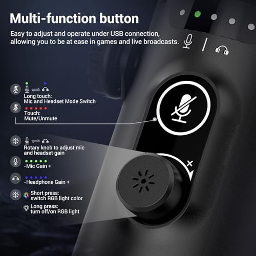 USB/XLR Gaming Microphone kit, Dynamic PC Mic for Podcasting Streaming, Computer RGB Mic Kit with Boom Arm Stand, Mute Button and Headphone Jack, for Recording, Vocal Voice-Over (D30+) - style: D30+ Microphone with Boom Arm