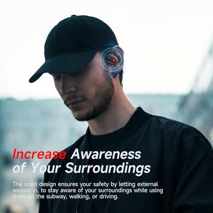 Open Ear Earbuds Bluetooth Headphone Stereo Sound Clear Call Air-Conduction | Wireless Charging Case LED Digital Display Over Ear Hook with Microphone Waterproof Earphones for Sports Running Workout Game