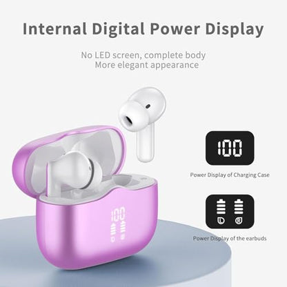 Wireless Earbuds, 2026 Bluetooth 5.4 Ear Buds in Ear with 4 ENC Noise Cancelling Mic, New Wireless Earphones HiFi Stereo Deep Bass 40H Playtime, In-Ear Bluetooth Earbuds LED Display IP7, Violet - color: Violet