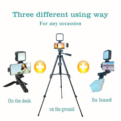 for iPhone Vlogging Kit, Vlogging Kit for Andriod Phone with Two Tripods RGB Light Lavalier Microphone Remote for YouTube Tiktok Content Creator - size: M with Wirless Mic