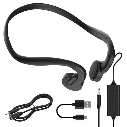 E&P Wired Bone Conduction Headphones with Microphone | 3.5mm AUX Wired, Open-Ear Earbuds, 7ft Extension Cable, Hands Free, Volume Control, Sweatproof