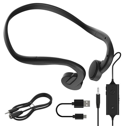 E&P Wired Bone Conduction Headphones with Microphone | 3.5mm AUX Wired, Open-Ear Earbuds, 7ft Extension Cable, Hands Free, Volume Control, Sweatproof