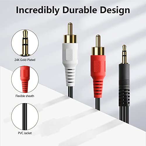 3.5mm Stereo Male to 2RCA Male (Right and Left) RCA Audio Cable (15 Feet) - size: 15 Feet